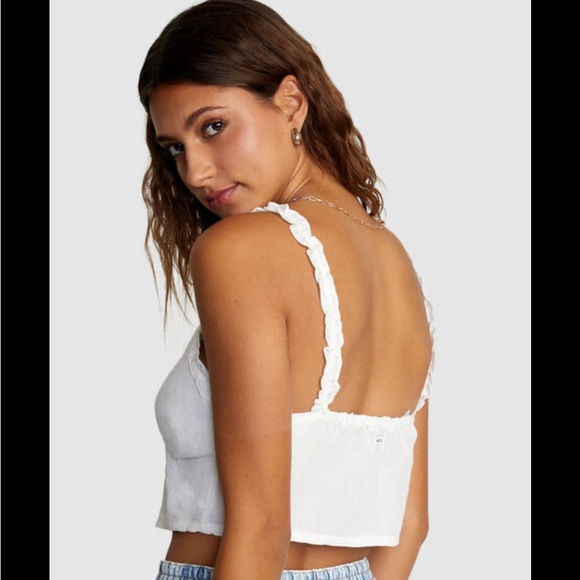 RVCA SWEETHEART TANK NWT STRAPPY CROP TOP WITH RUFFLES ELASTICATED BACK - Picture 2 of 4
